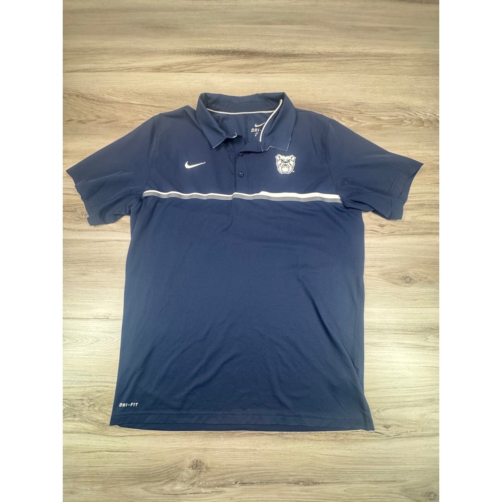 Nike Dri Fit Mens Elite Coach Polo Navy Bulldog Logo Short Sleeve Athletic Large
